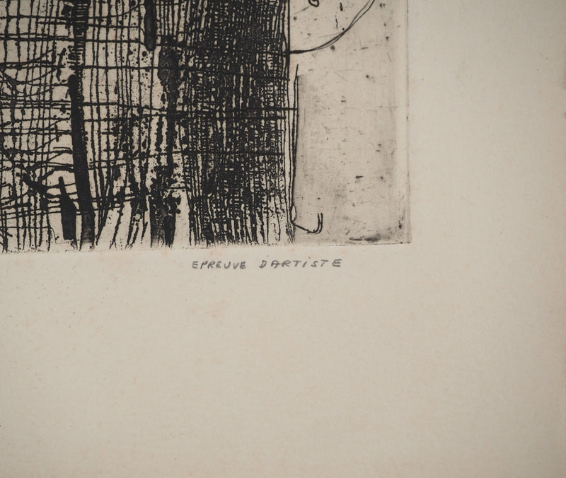 Jean-Pierre VIELFAURE : Personnage abstrait, Gravure originale signée