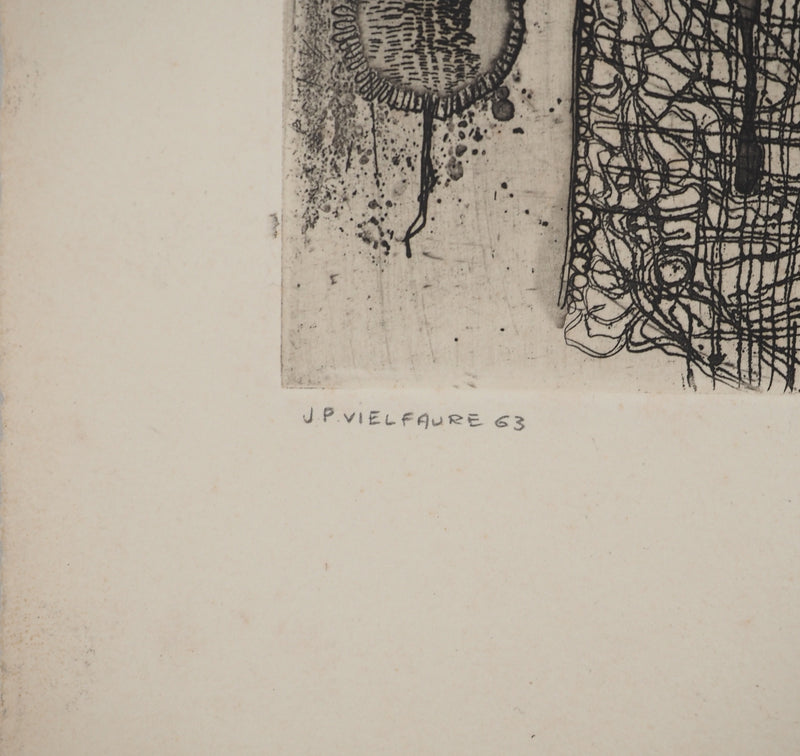 Jean-Pierre VIELFAURE : Personnage abstrait, Gravure originale signée