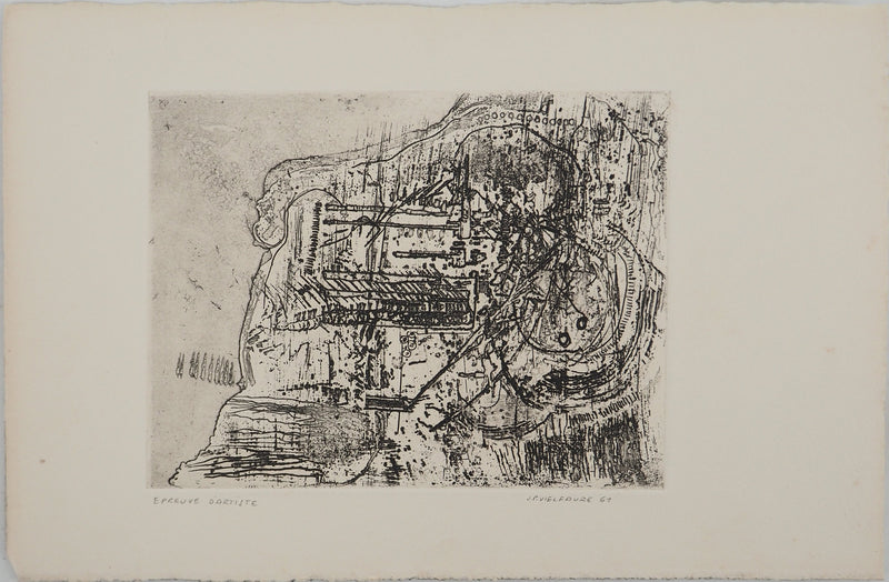 Jean-Pierre VIELFAURE : Composition au rocher, Gravure originale signée