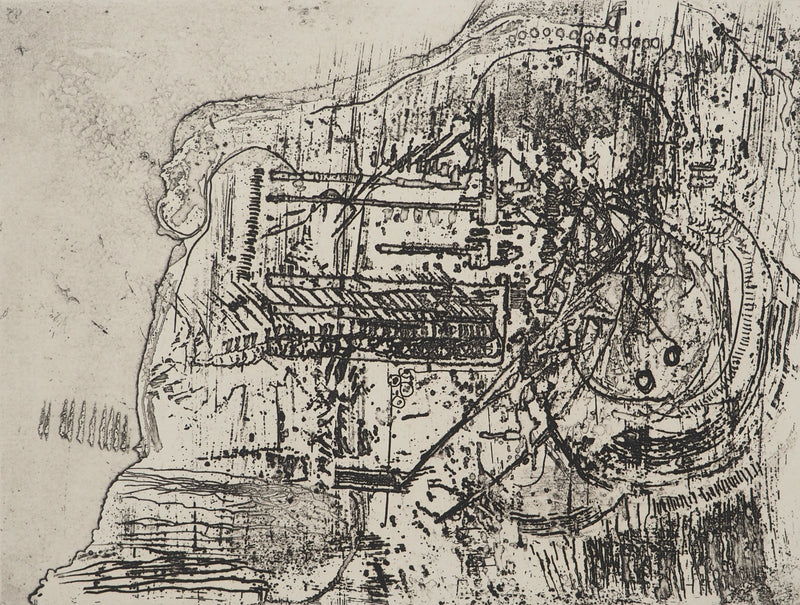 Jean-Pierre VIELFAURE : Composition au rocher, Gravure originale signée