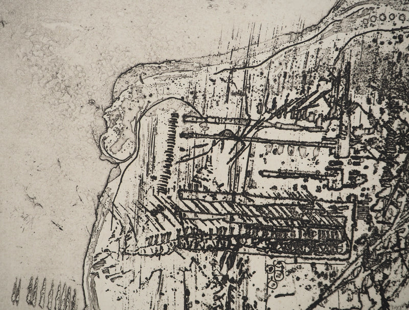 Jean-Pierre VIELFAURE : Composition au rocher, Gravure originale signée