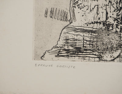 Jean-Pierre VIELFAURE : Composition au rocher, Gravure originale signée
