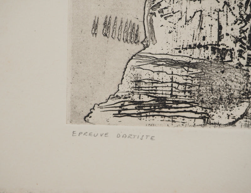 Jean-Pierre VIELFAURE : Composition au rocher, Gravure originale signée