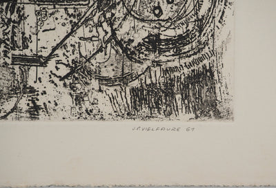 Jean-Pierre VIELFAURE : Composition au rocher, Gravure originale signée