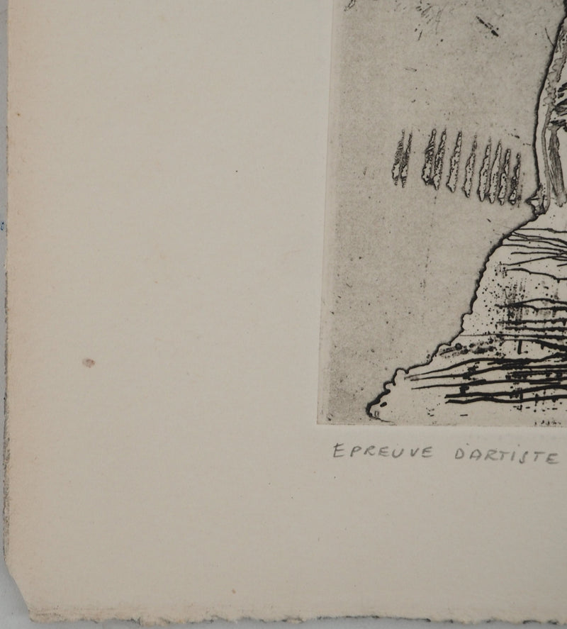 Jean-Pierre VIELFAURE : Composition au rocher, Gravure originale signée