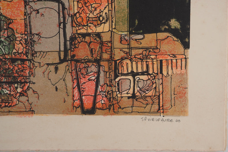 Jean-Pierre VIELFAURE : Architecture abstraite, Lithographie originale signée