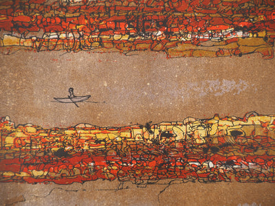 Jean-Pierre VIELFAURE : L'homme à la barque, Lithographie originale signée