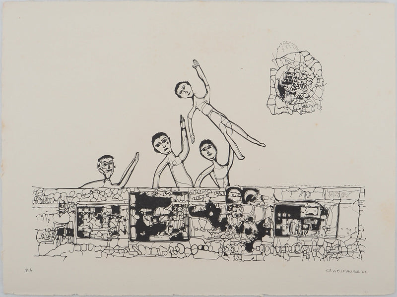 Jean-Pierre VIELFAURE : Personnages saluant, Sérigraphie originale signée