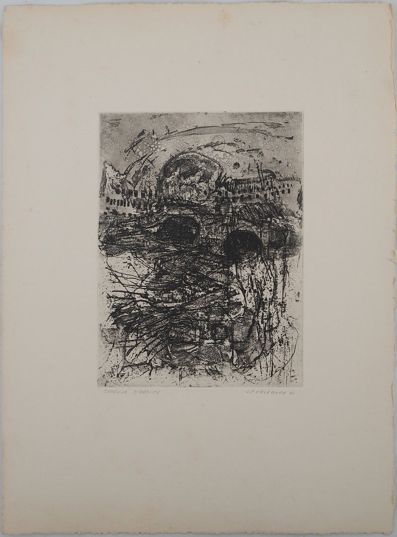Jean-Pierre VIELFAURE : Chaos intérieur, Gravure originale signée