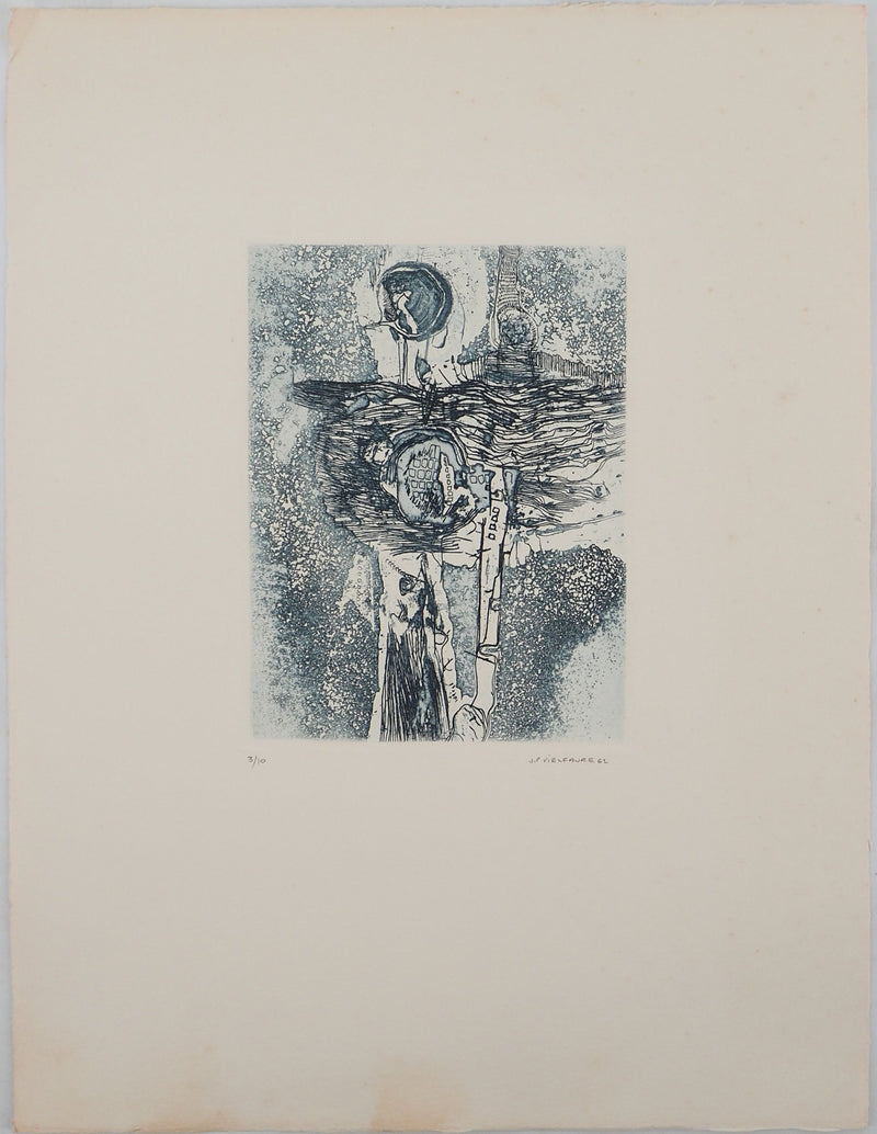 Jean-Pierre VIELFAURE : Figure robotique, Gravure originale signée