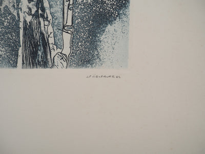 Jean-Pierre VIELFAURE : Figure robotique, Gravure originale signée