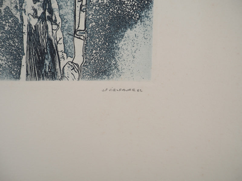 Jean-Pierre VIELFAURE : Figure robotique, Gravure originale signée