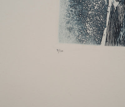 Jean-Pierre VIELFAURE : Figure robotique, Gravure originale signée