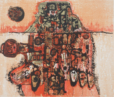 Jean-Pierre VIELFAURE : Petit paysage rouge, Lithographie originale signée