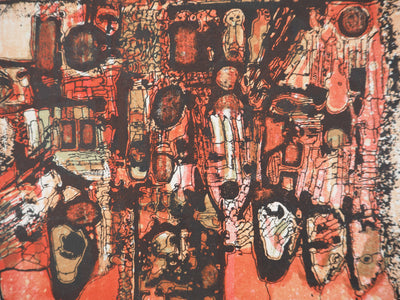 Jean-Pierre VIELFAURE : Petit paysage rouge, Lithographie originale signée