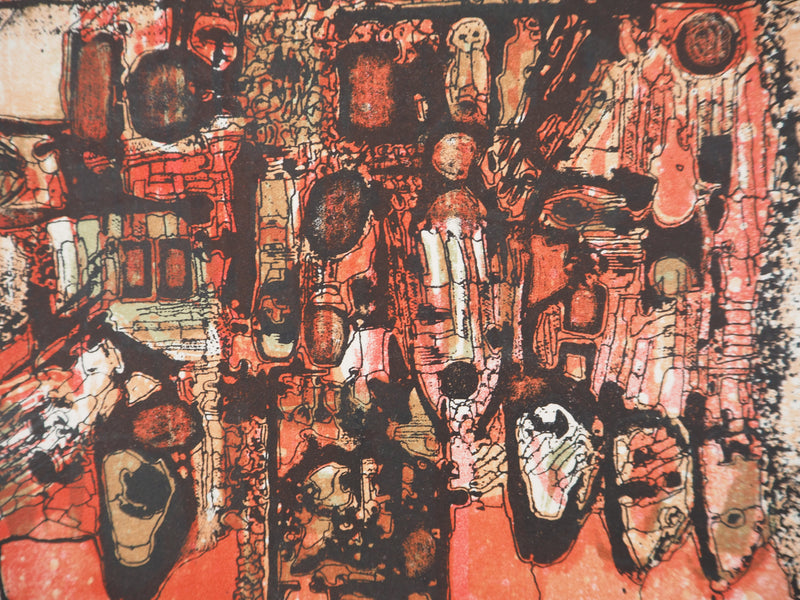 Jean-Pierre VIELFAURE : Petit paysage rouge, Lithographie originale signée