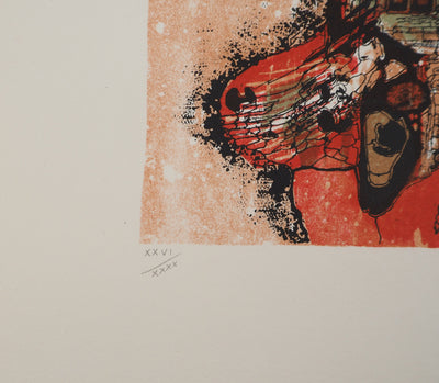 Jean-Pierre VIELFAURE : Petit paysage rouge, Lithographie originale signée