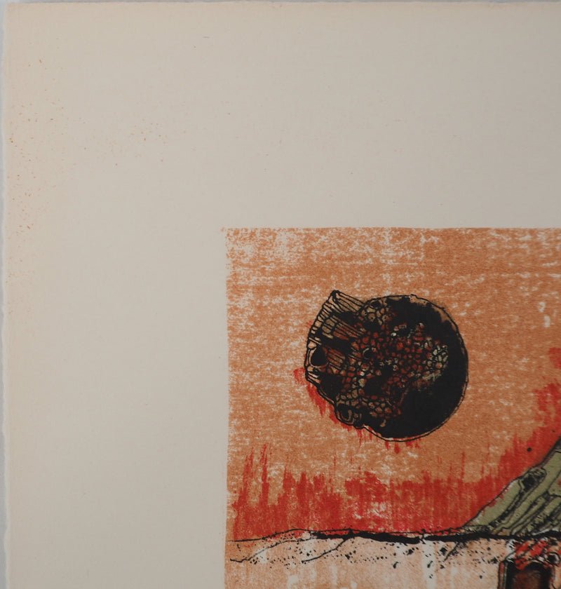Jean-Pierre VIELFAURE : Petit paysage rouge, Lithographie originale signée