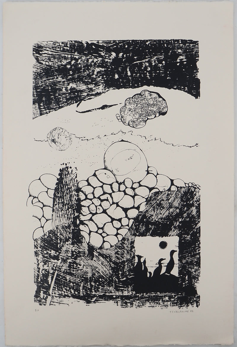 Jean-Pierre VIELFAURE : Composition aux pingouins, Sérigraphie originale signée