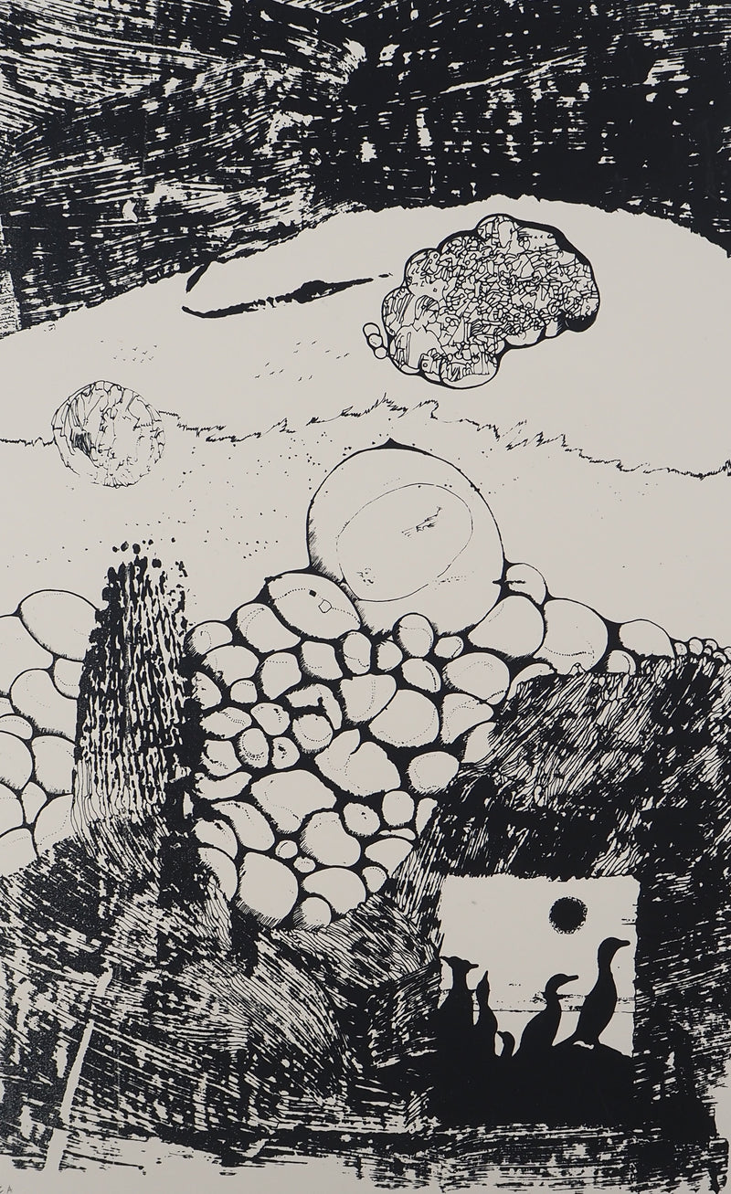 Jean-Pierre VIELFAURE : Composition aux pingouins, Sérigraphie originale signée