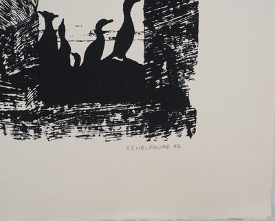 Jean-Pierre VIELFAURE : Composition aux pingouins, Sérigraphie originale signée