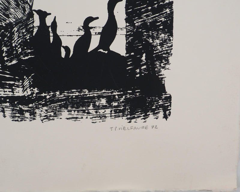 Jean-Pierre VIELFAURE : Composition aux pingouins, Sérigraphie originale signée
