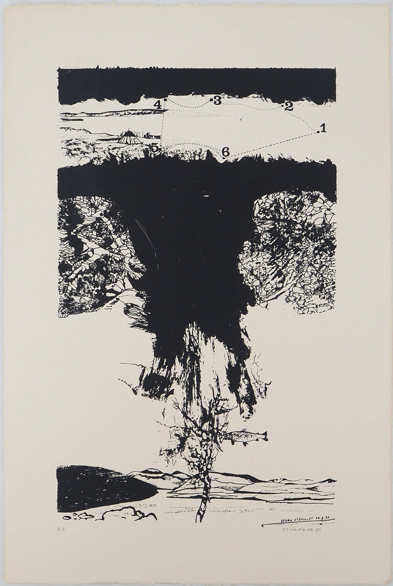 Jean-Pierre VIELFAURE : Composition abstraite au poisson, Sérigraphie originale signée