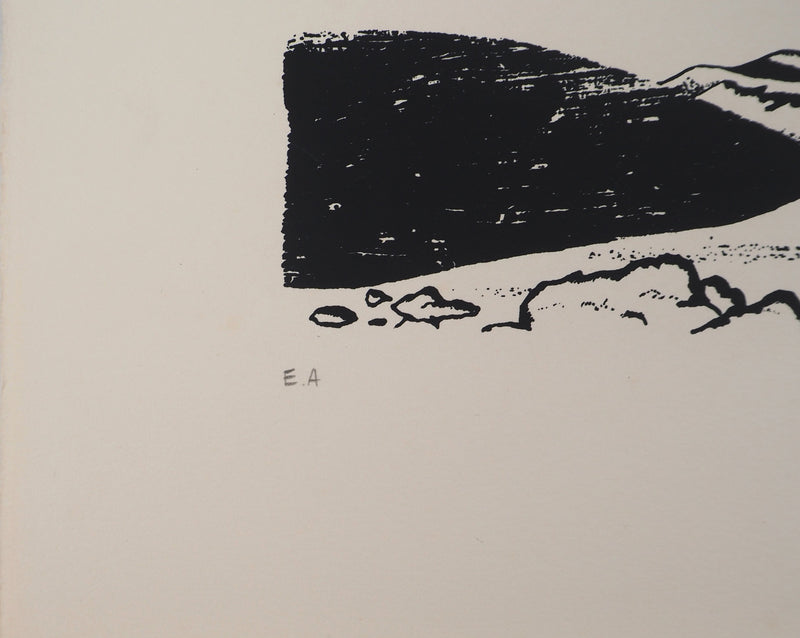 Jean-Pierre VIELFAURE : Composition abstraite au poisson, Sérigraphie originale signée