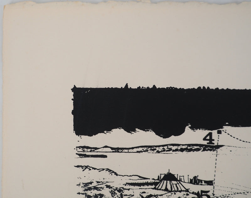 Jean-Pierre VIELFAURE : Composition abstraite au poisson, Sérigraphie originale signée