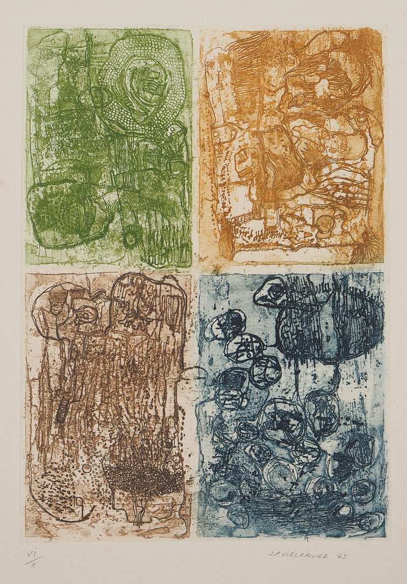 Jean-Pierre VIELFAURE : Les quatre éléments, Gravure originale signée