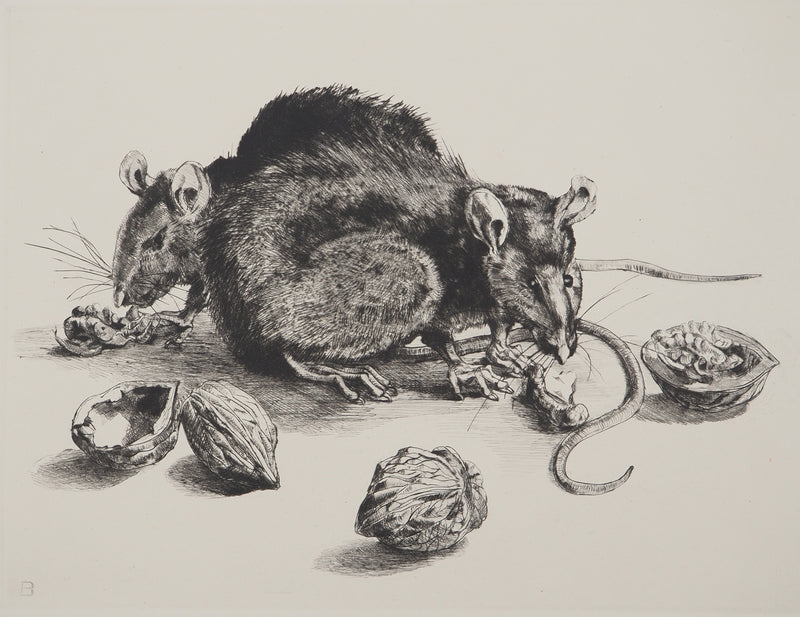 Jean-Eugène BERSIER : Les rats, Gravure originale signée