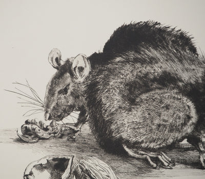 Jean-Eugène BERSIER : Les rats, Gravure originale signée