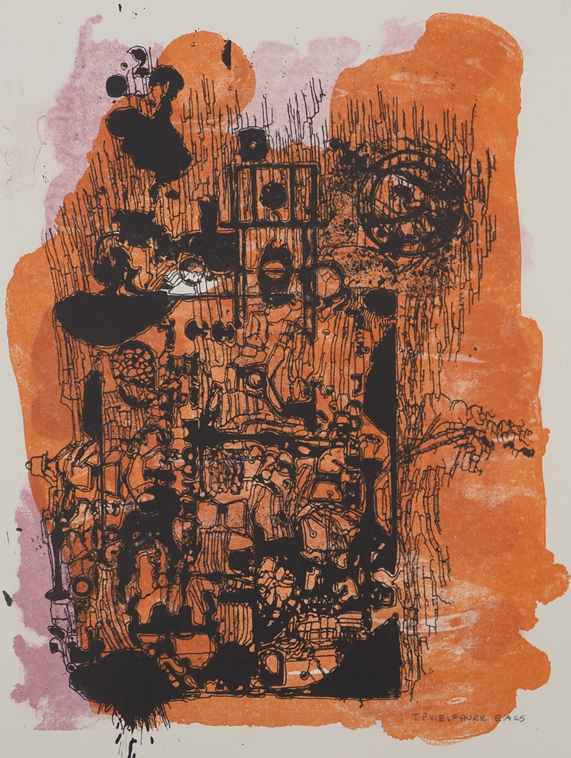 Jean-Pierre VIELFAURE : Structure abstraite, Lithographie originale signée