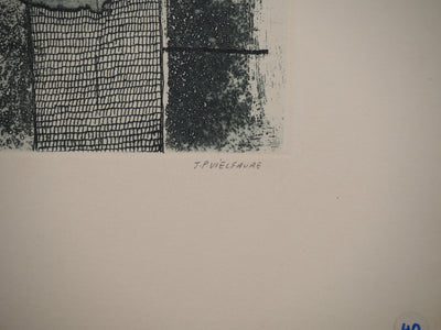 Jean-Pierre VIELFAURE : Vue depuis la fenêtre, Gravure originale signée