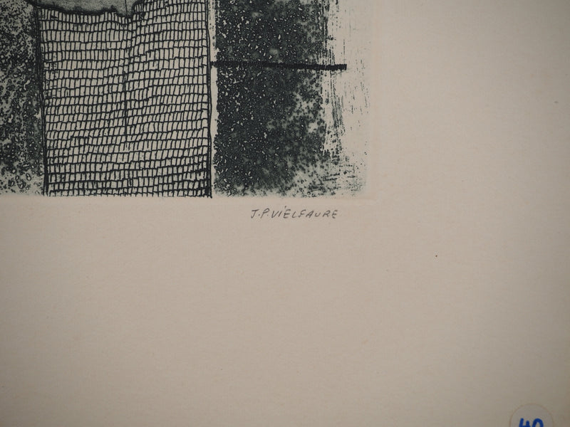 Jean-Pierre VIELFAURE : Vue depuis la fenêtre, Gravure originale signée