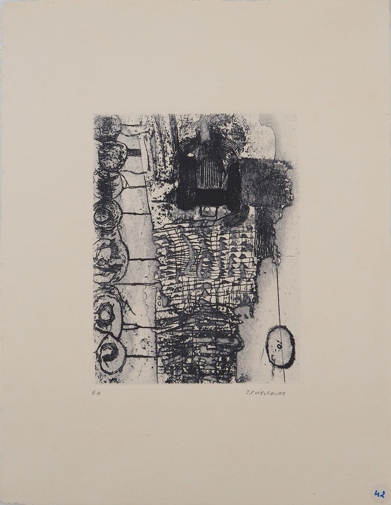 Jean-Pierre VIELFAURE : Composition aux cercles, Gravure originale signée