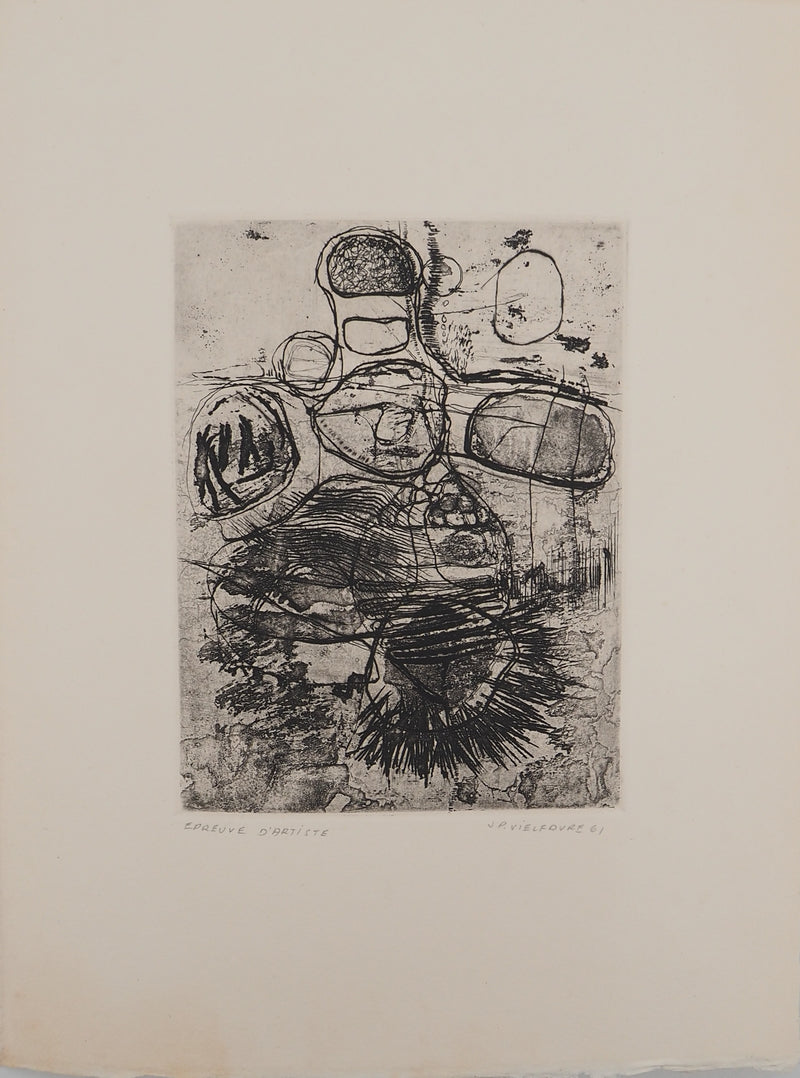 Jean-Pierre VIELFAURE : Figure abstraite, Gravure originale signée