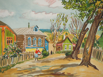 Yves BRAYER : Village rustique en Russie, Lithographie originale signée