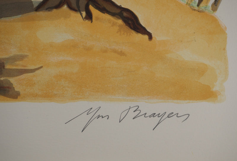 Yves BRAYER : Village rustique en Russie, Lithographie originale signée
