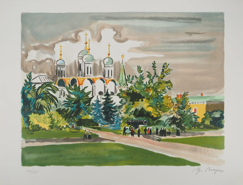 Yves BRAYER : Moscou, les jardins du Kremlin, Lithographie originale signée