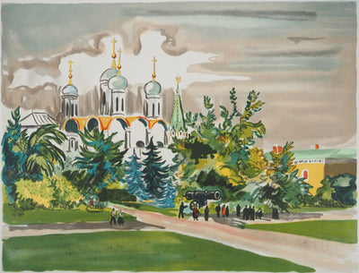 Yves BRAYER : Moscou, les jardins du Kremlin, Lithographie originale signée