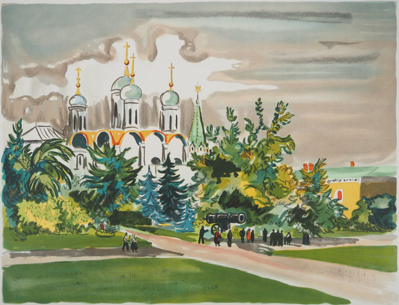 Yves BRAYER : Moscou, les jardins du Kremlin, Lithographie originale signée