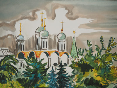 Yves BRAYER : Moscou, les jardins du Kremlin, Lithographie originale signée