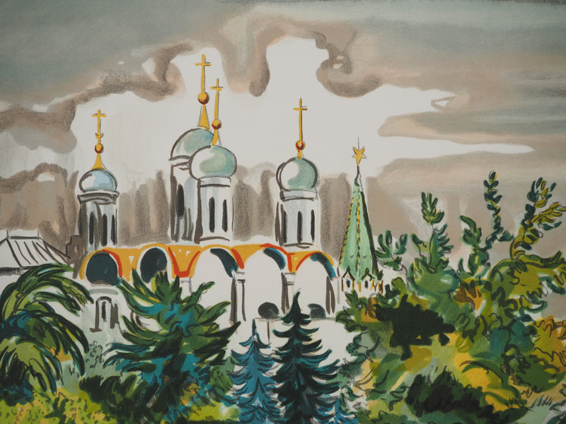 Yves BRAYER : Moscou, les jardins du Kremlin, Lithographie originale signée