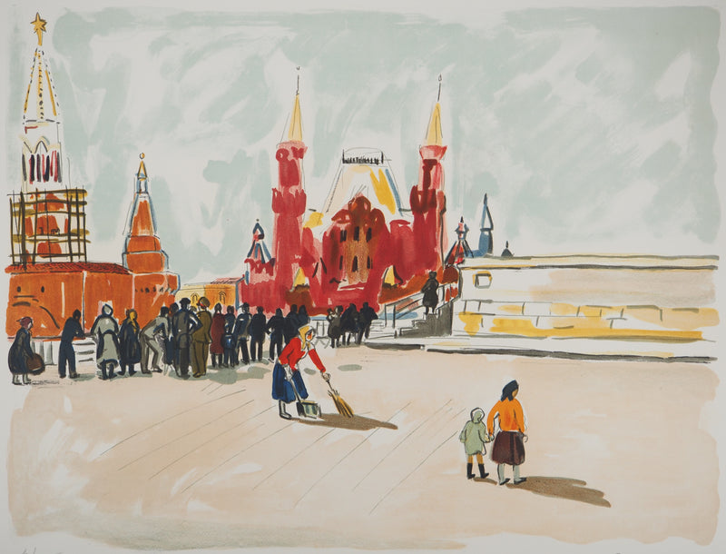 Yves BRAYER : La Place Rouge à Moscou, Lithographie originale signée