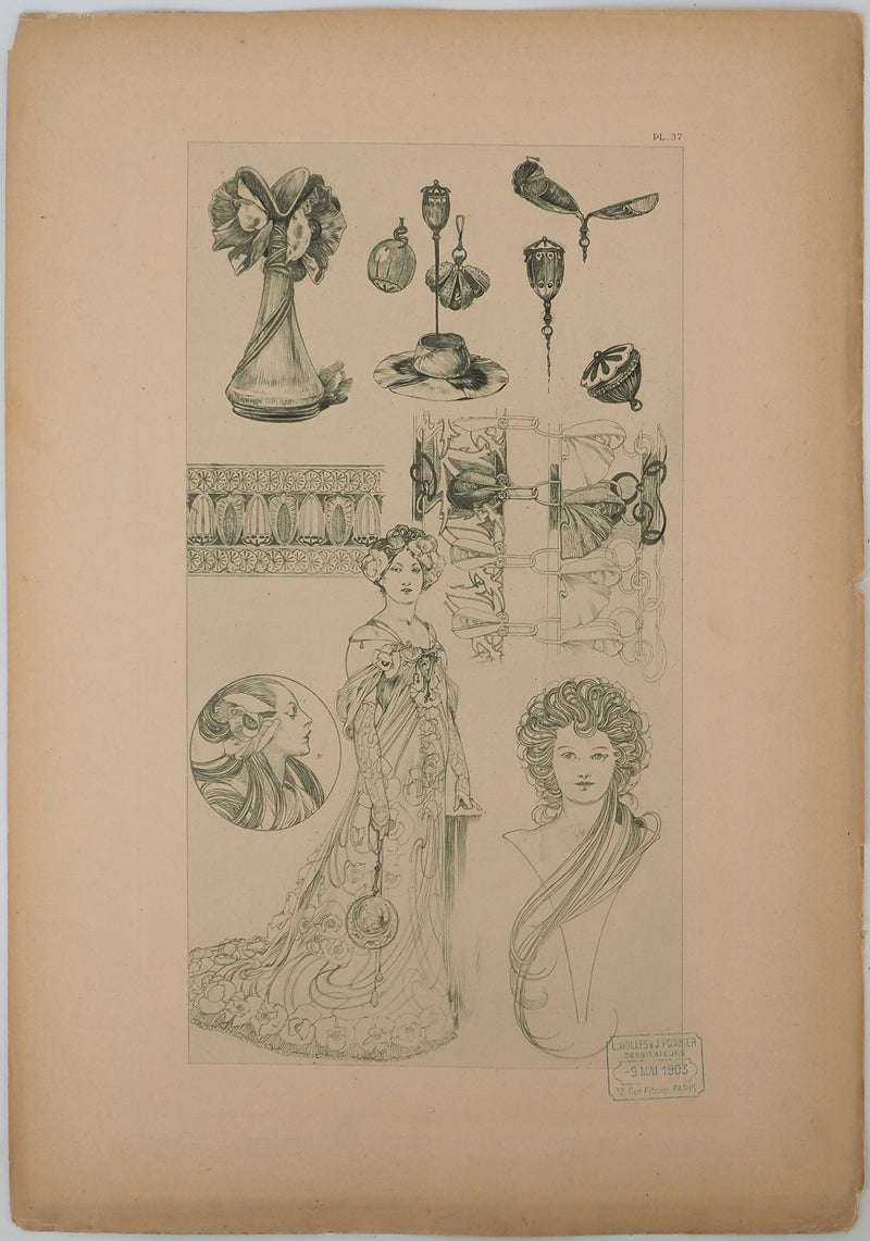Alphonse MUCHA : Féminité aux fleurs, Lithographie originale