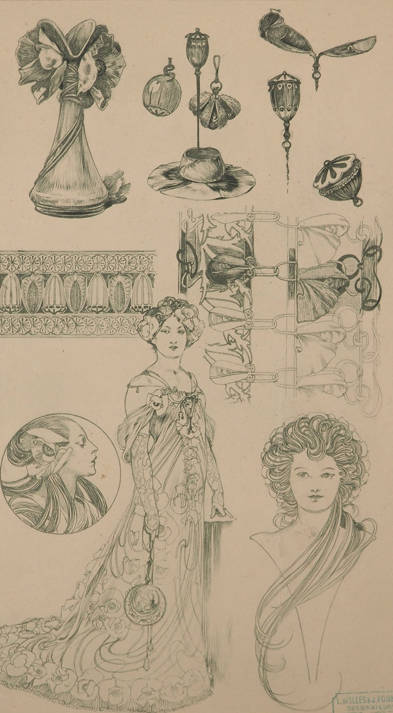 Alphonse MUCHA : Féminité aux fleurs, Lithographie originale