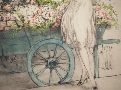 Louis ICART : La marchande de fleurs à Paris, Gravure originale signée