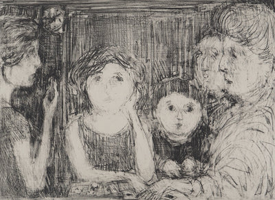 André COTTAVOZ : Soirée jeux en famille, Lithographie originale signée