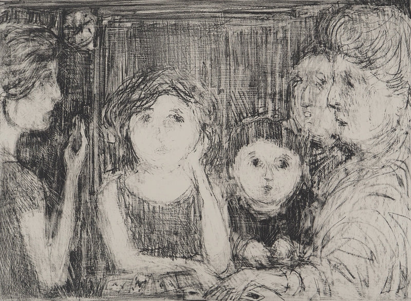 André COTTAVOZ : Soirée jeux en famille, Lithographie originale signée